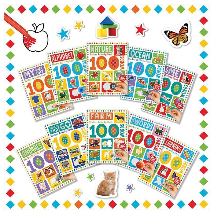 Early Learning 100 Words Sticker Activity 10 Book Collection Set