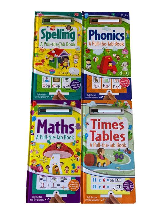 Early Learning Maths, Phonics, Times Tables & Spelling A Pull-the-Tab 4 Book Set