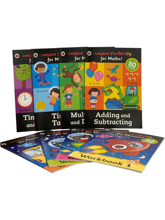 Early Learning Ladybird I'm Ready for Phonics and Maths KS1 8 Books Collection Set
