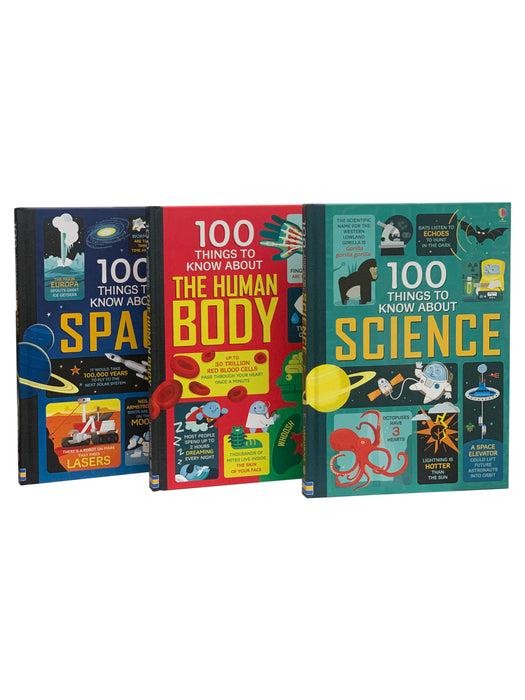 Usborne 100 Things to Know About; Space, Science and Human Body 3 Book Collection Set