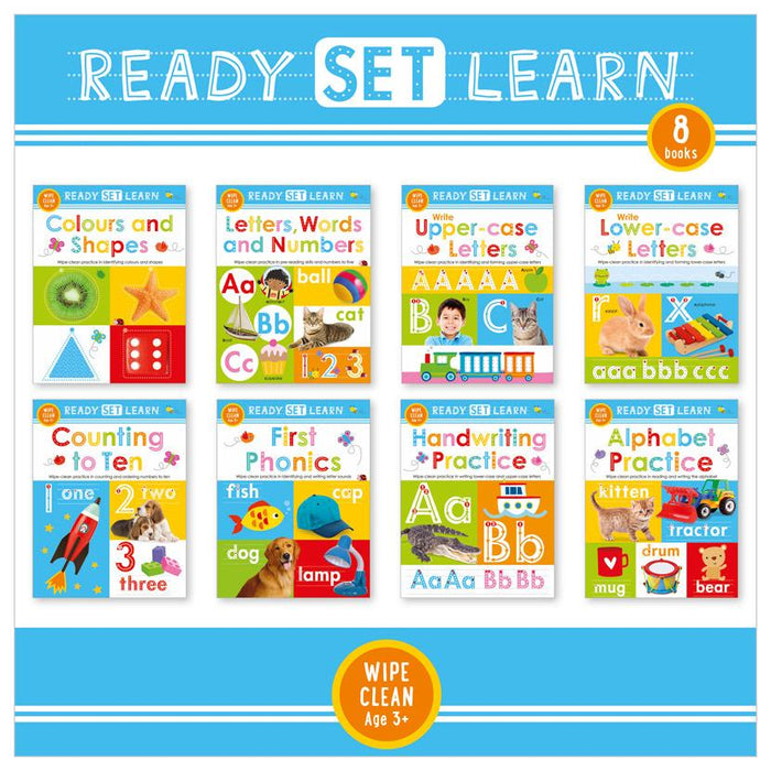 Early Learning Ready Set Learn Wipe-Clean Workbooks 8 Book Set, Colours Shapes Numbers & Phonics - Books4us
