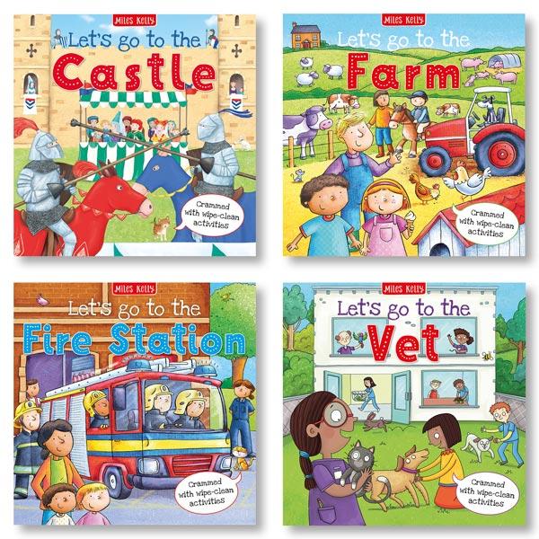 Miles Kelly Let's Go to the... 4 Book Collection - Fire Station, Castle, Vet & Farm